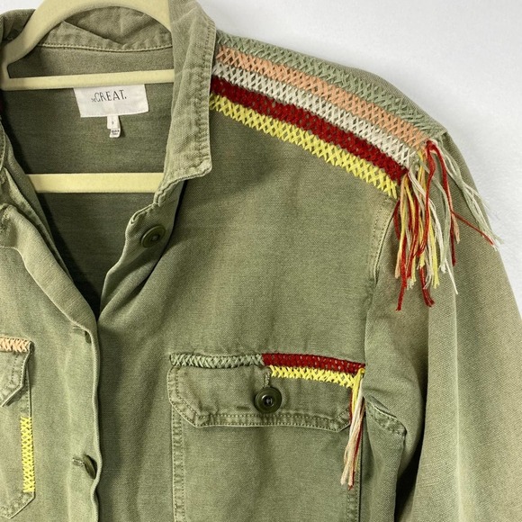 THE GREAT. sergeant army green embroidered fringe jacket - Picture 6 of 11